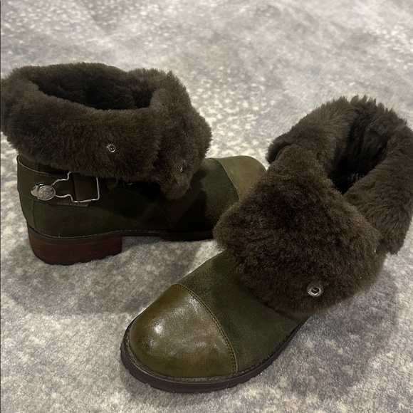 MATT BERNSON REAL SHEEPSKIN SHEARLING ARMY GREEN BOOTS SIZE 7.5 - Picture 7 of 13